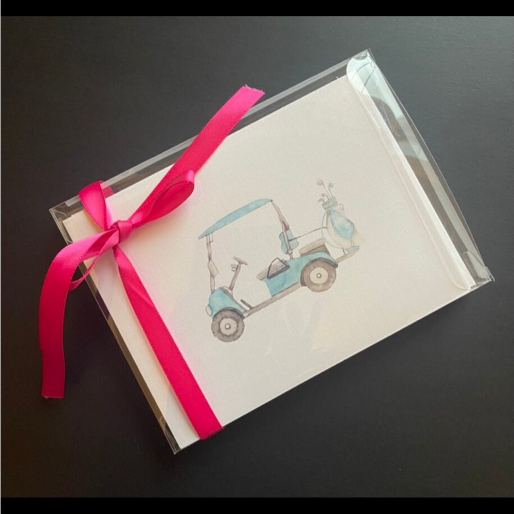 Golf Cart Notecard Set of Ten with Pink Ribbon